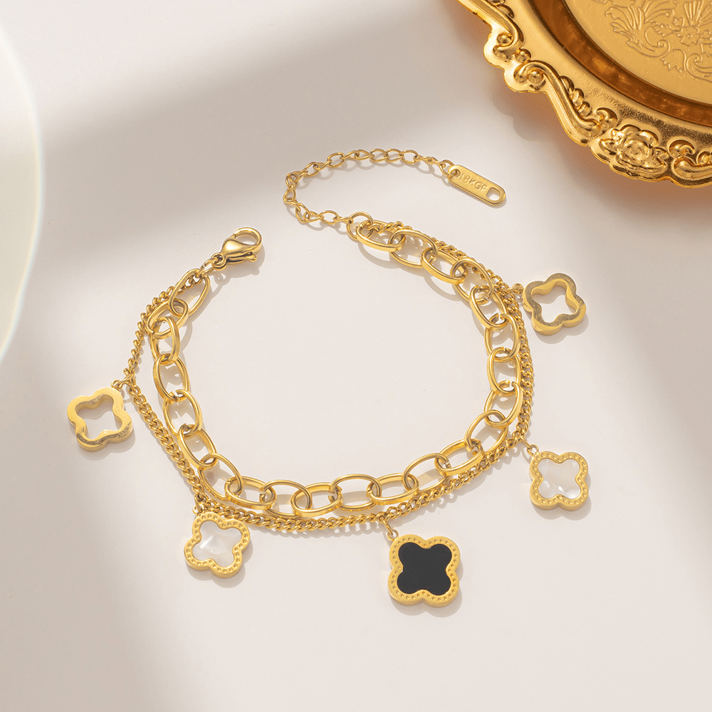 Bratara Clover - Alb Negru - RAFINI