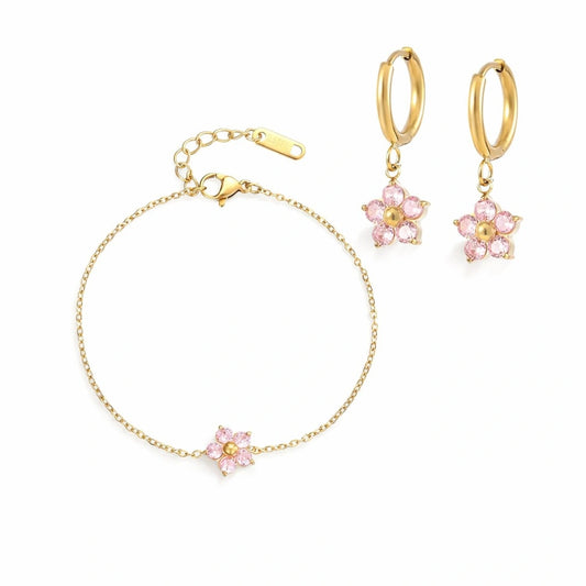 Set Bratara + Cercei Pink Flower