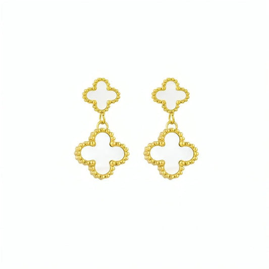 Cercei Double Clover - Alb - RAFINI