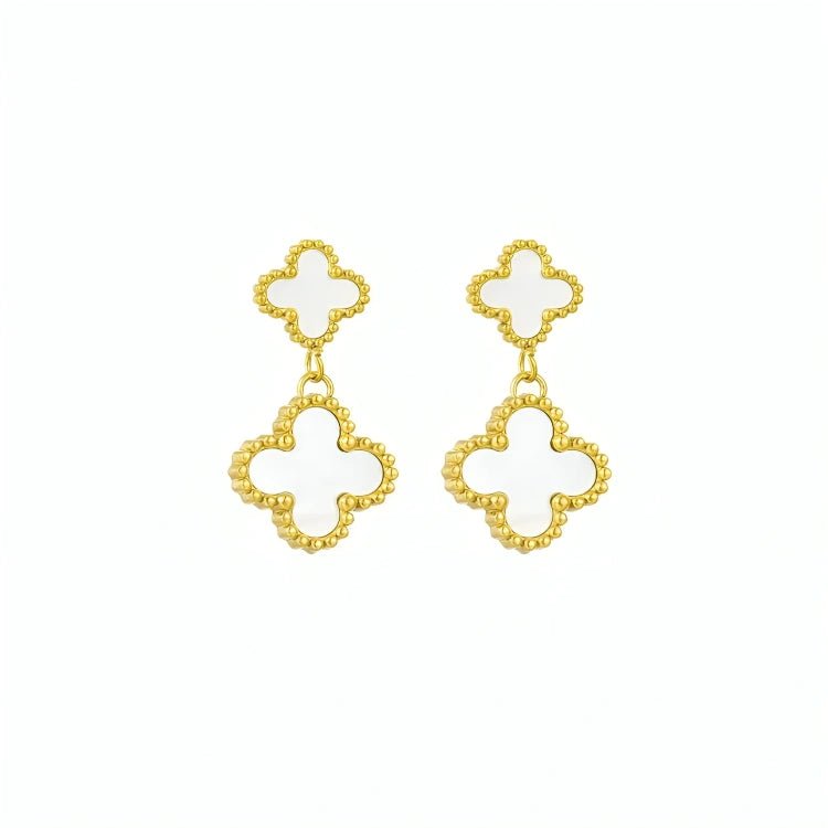 Cercei Double Clover - Alb - RAFINI