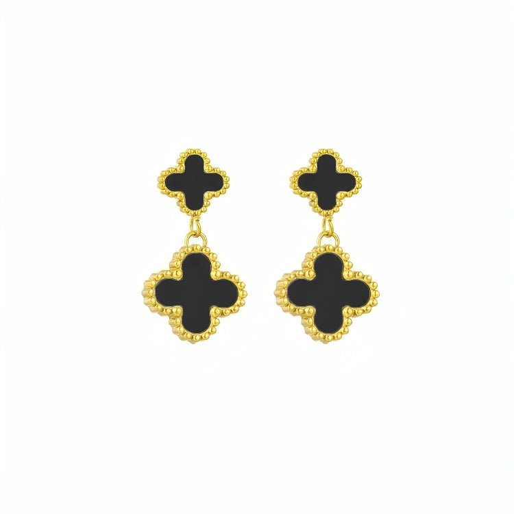 Cercei Double Clover - Negru - RAFINI