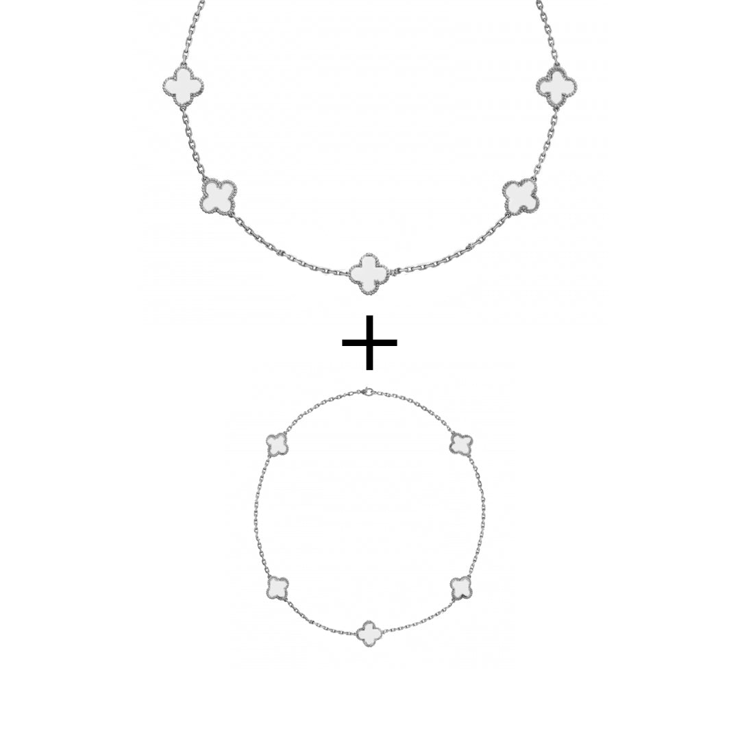 Set Bratara + Colier Argintiu Flower - RAFINI