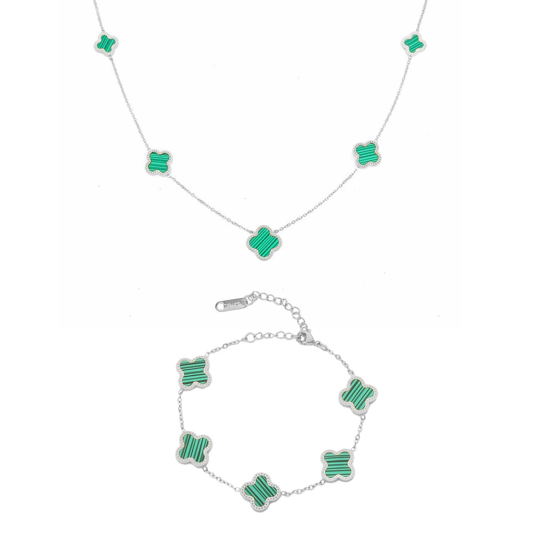 Set Bratara + Colier Argintiu Flower - RAFINI